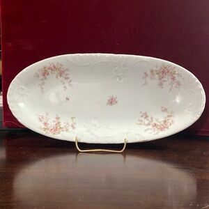 Antique 1880s-1910s Carlsbad Austria Porcelain Celery Plate with Painted Flowers